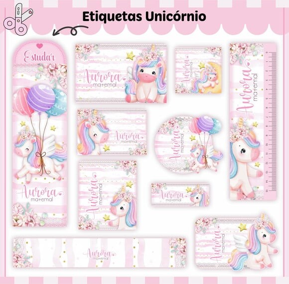 Leve + 13 Arquivo de Corte - Etiqueta Escolar (unicórnio) J