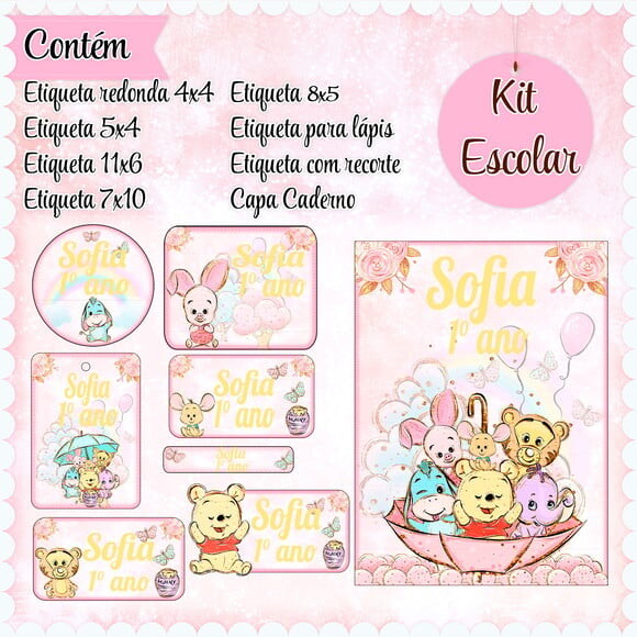 Leve + 13 Arquivo de Corte - Etiqueta Escolar (ursinho Pooh) D