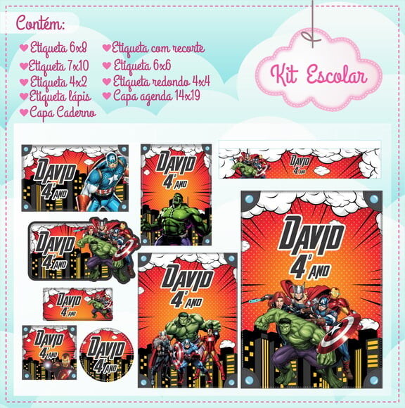Leve + 13 Arquivo de Corte - Etiqueta Escolar (vingadores) B