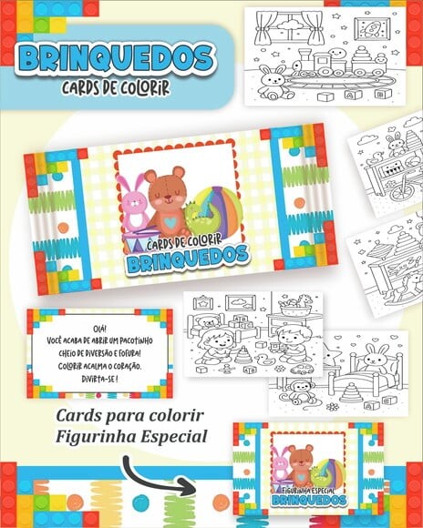 Leve + 13 Arquivo Digital - Cards para Colorir (brinquedos) 1