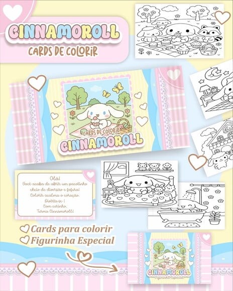 Leve + 13 Arquivo Digital - Cards para Colorir (cinnamoroll) 1
