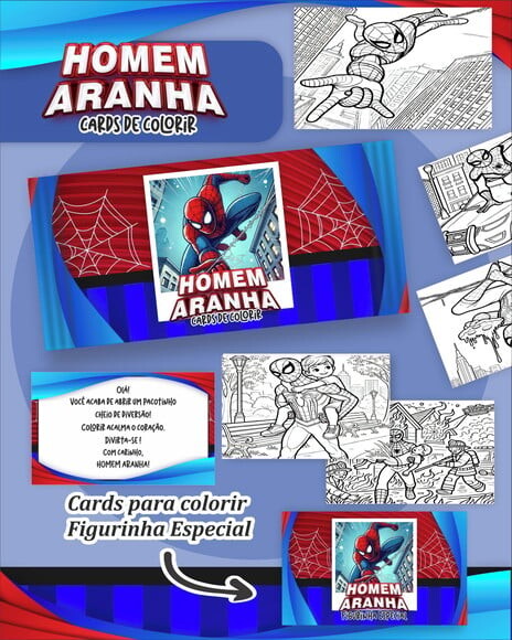 Leve + 13 Arquivo Digital - Cards para Colorir (homem Aranha) 1