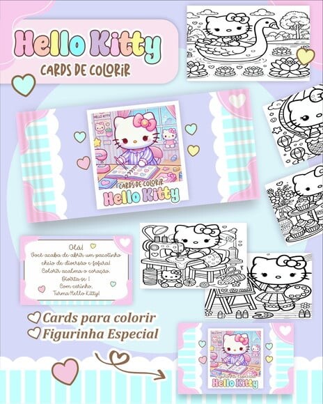 Leve + 13 Arquivo Digital - Cards para Colorir (hello Kitty) 1