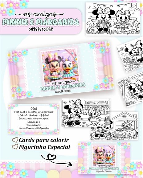 Leve + 13 Arquivo Digital - Cards para Colorir (minnie e Margarid