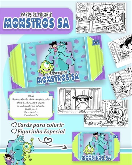 Leve + 13 Arquivo Digital - Cards para Colorir (monstros Sa) 1