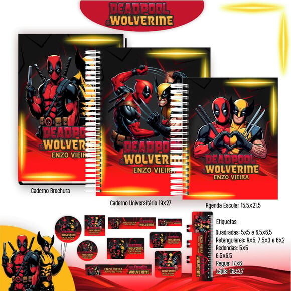 Leve + 13 Arquivo Digital - Etiqueta Escolar (deadpool e Wolverin
