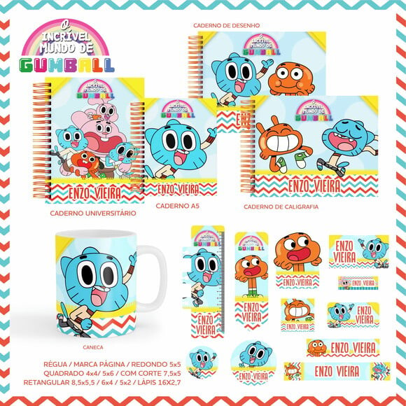 Leve + 13 Arquivo Digital - Etiqueta Escolar (Gumball) A