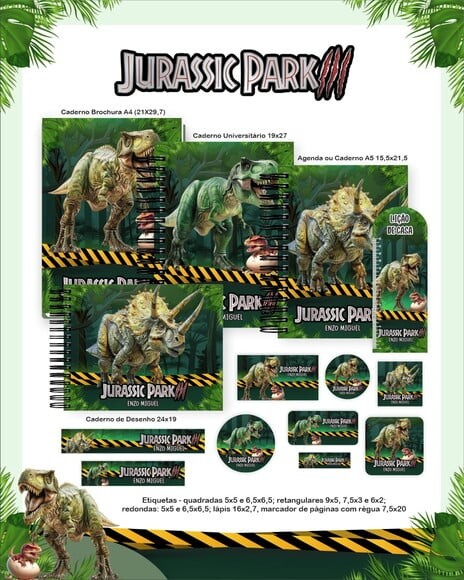 Leve + 13 Arquivo Digital - Etiqueta Escolar (jurassic Park) c