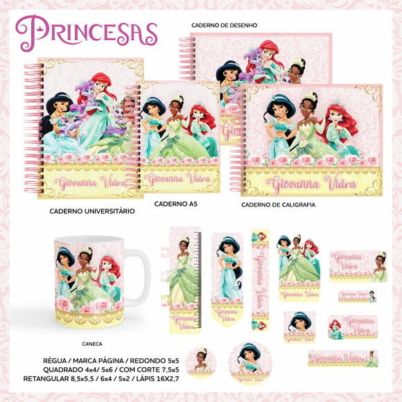 Leve + 13 Arquivo Digital - Etiqueta Escolar (Princesas) D
