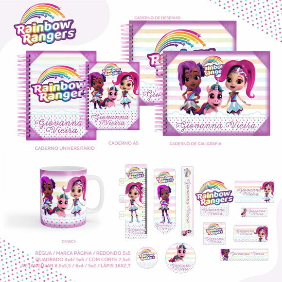 Leve + 13 Arquivo Digital - Etiqueta Escolar (rainbow Rangers) a