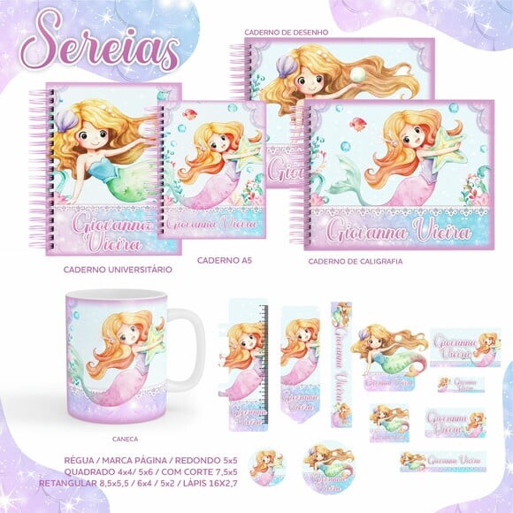 Leve + 13 Arquivo Digital - Etiqueta Escolar (sereia) D