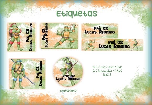Leve + 13 Arquivo Digital - Etiqueta Escolar (Tartarugas Ninja) A