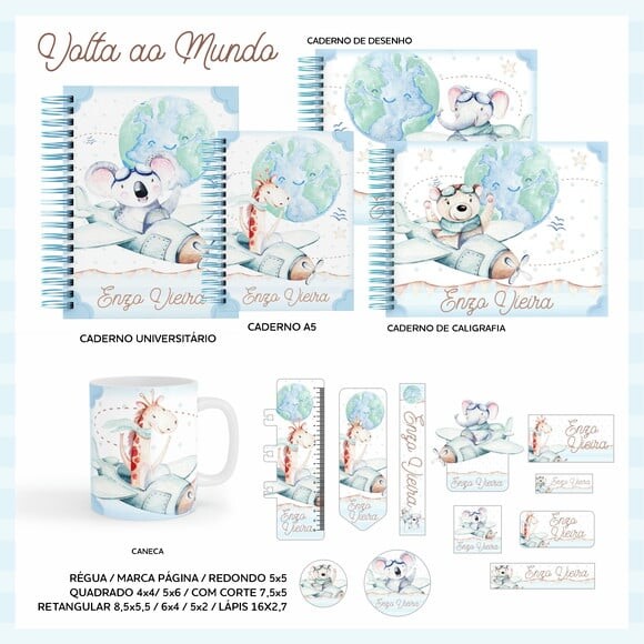 Leve + 13 Arquivo Digital - Etiqueta Escolar (Volta ao Mundo) A