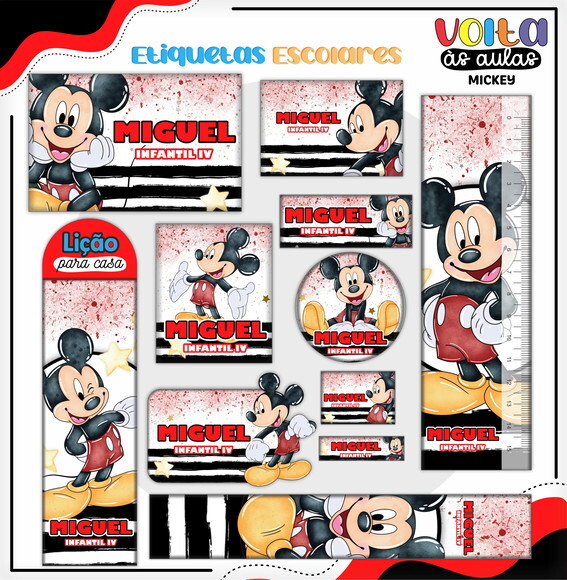 Leve + 13 - Arquivo de Corte - Etiqueta Escolar (mickey) I