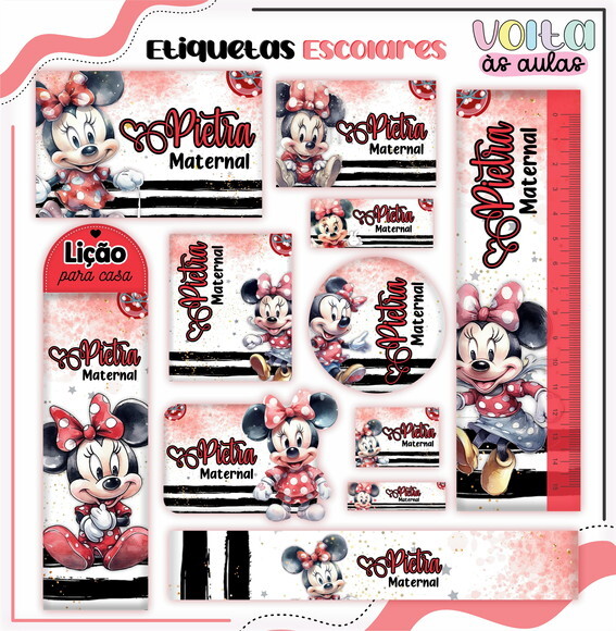 Leve + 13 - Arquivo de Corte - Etiqueta Escolar (minnie) P