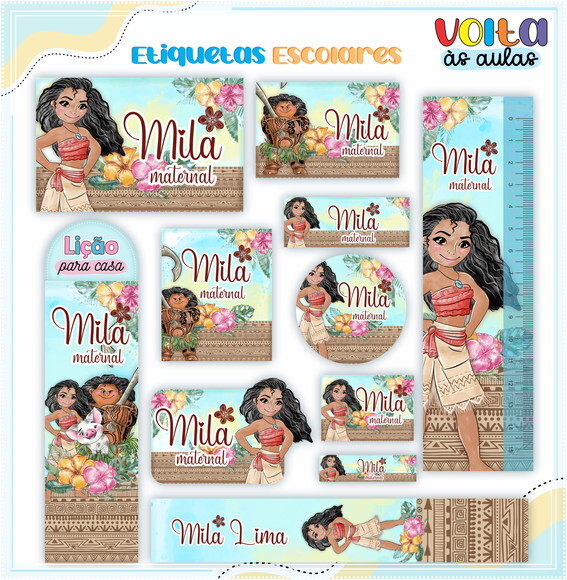 Leve + 13 - Arquivo de Corte - Etiqueta Escolar (moana) e