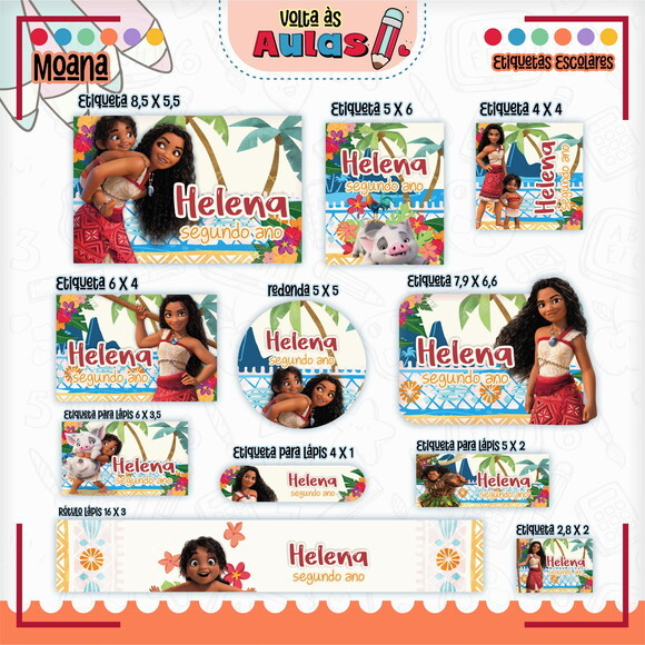 Leve + 13 - Arquivo de Corte - Etiqueta Escolar (moana) H