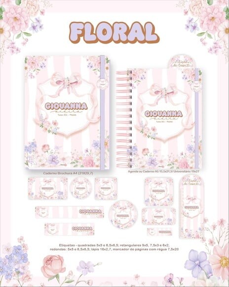 Leve + 13 - Arquivo Digital - Etiqueta Escolar (floral) N