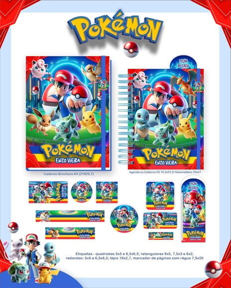 Leve + 13 - Arquivo Digital - Etiqueta Escolar (pokemon) I