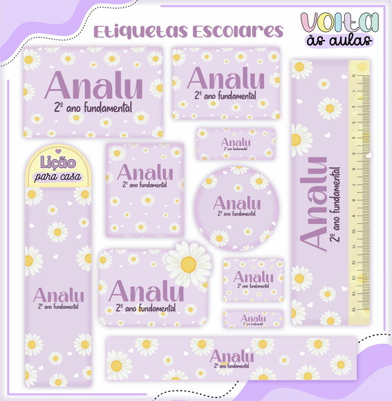 Leve + 13 Arquivo de Corte - Etiqueta Escolar (margaridas) a