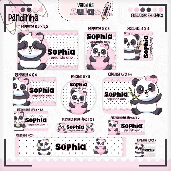 Leve + 13 Arquivo de Corte - Etiqueta Escolar (panda) H