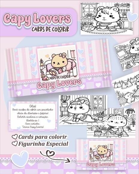 Leve + 13 Arquivo Digital - Cards para Colorir (capivara) 1
