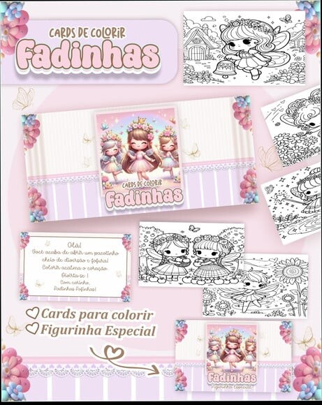 Leve + 13 Arquivo Digital - Cards para Colorir (fadinhas) 1