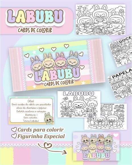 Leve + 13 Arquivo Digital - Cards para Colorir (labubu) 1