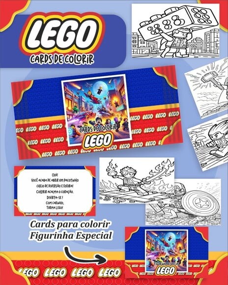 Leve + 13 Arquivo Digital - Cards para Colorir (lego) 1