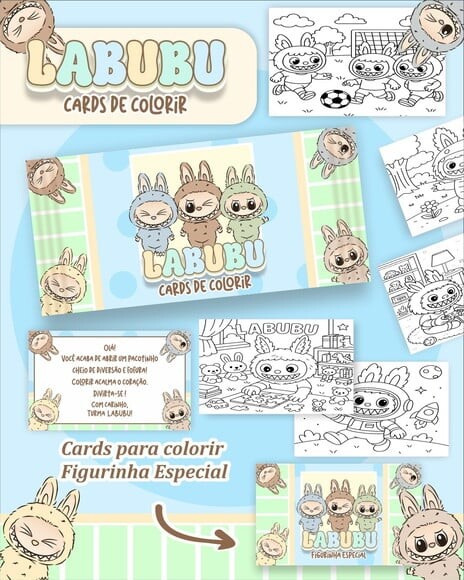 Leve + 13 Arquivo Digital - Cards para Colorir (labubu) 2