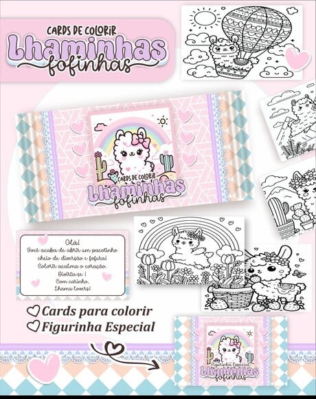 Leve + 13 Arquivo Digital - Cards para Colorir (lhamas) 1