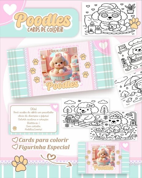 Leve + 13 Arquivo Digital - Cards para Colorir (poodle) 1