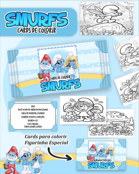 Leve + 13 Arquivo Digital - Cards para Colorir (smurfs) 1