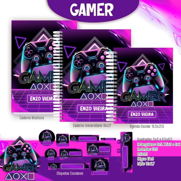 Leve + 13 Arquivo Digital - Etiqueta Escolar (gamer) a