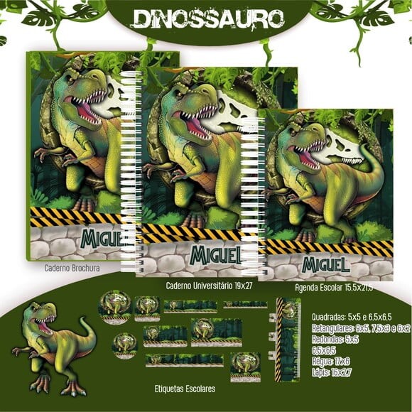 Leve + 13 Arquivo Digital - Etiqueta Escolar (dinossauros) Q