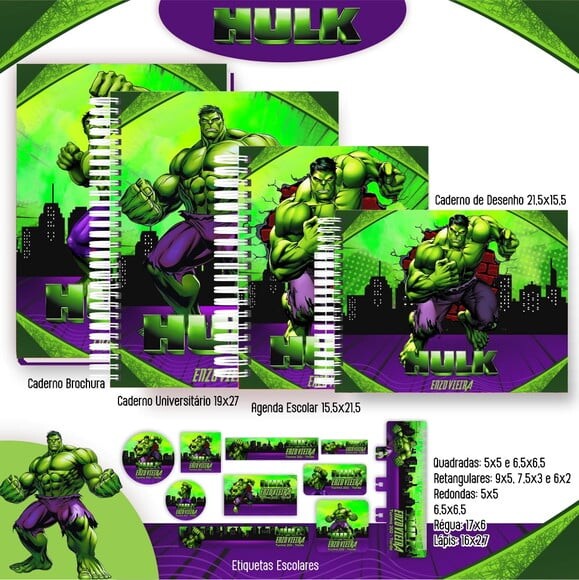 Leve + 13 Arquivo Digital - Etiqueta Escolar (hulk) H