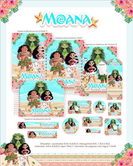 Leve + 13 Arquivo Digital - Etiqueta Escolar (moana) J