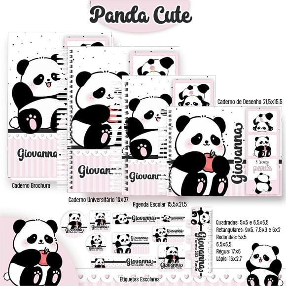 Leve + 13 Arquivo Digital - Etiqueta Escolar (panda) e