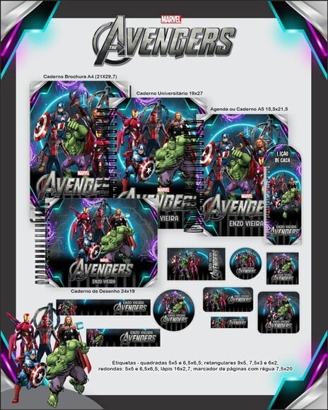 Leve + 13 Arquivo Digital - Etiqueta Escolar (vingadores) J