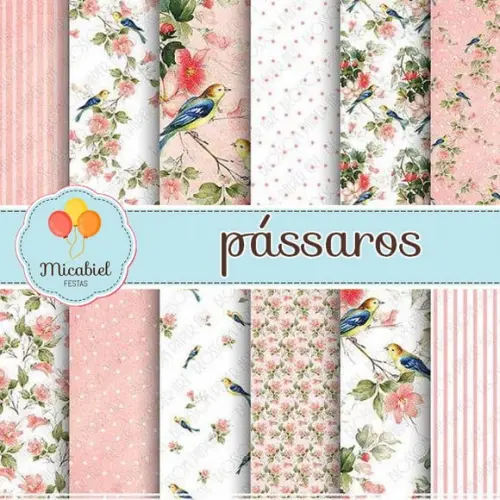 Papel Digital - Pássaros (rosa) 2