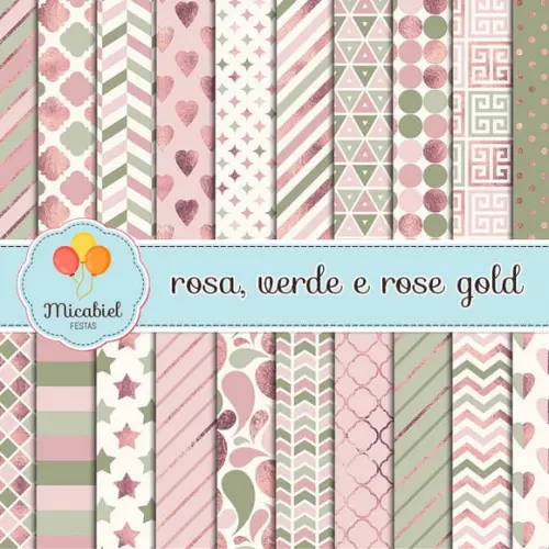 Papel Digital - Rosa, Verde e Rose Gold 1