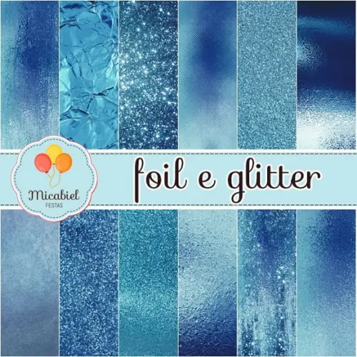Papel Digital - Foil e Glitter (azul)