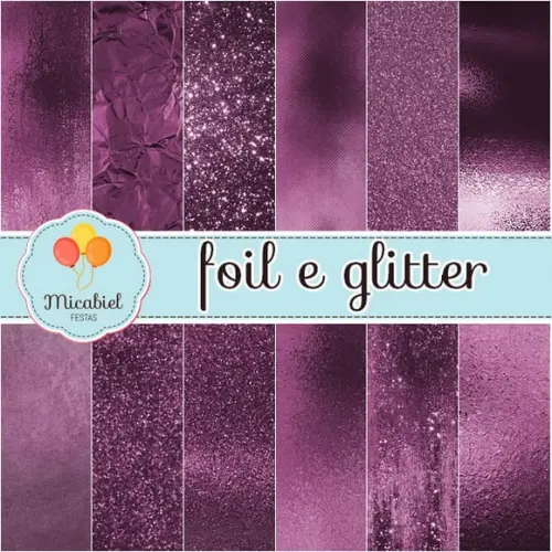 Papel Digital - Foil e Glitter (roxo)
