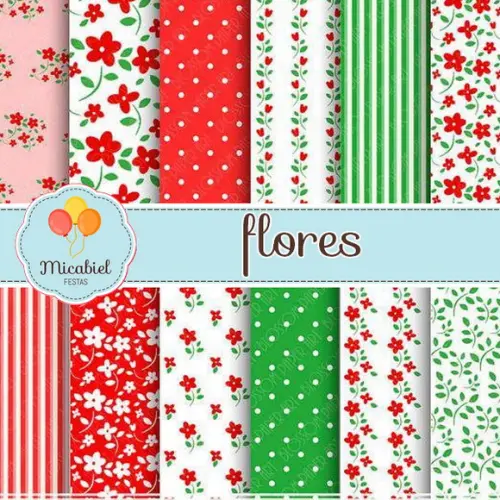Papel Digital - Flores (vermelho) 1