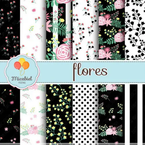 Papel Digital - Flores (preto) 1