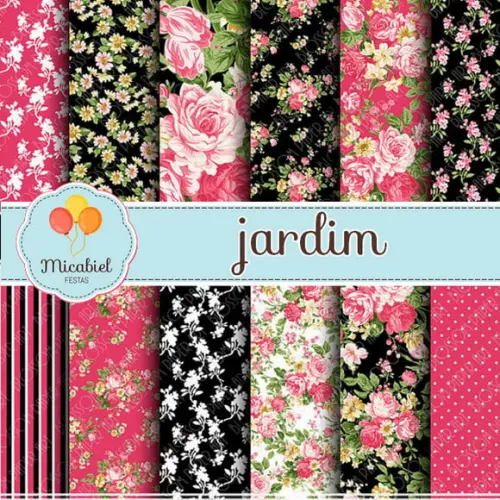 Papel Digital - Jardim (preto e Rosa) 1