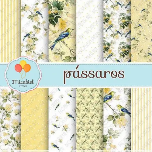 Papel Digital - Pássaros (amarelo) 1
