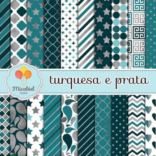 Papel Digital - Turquesa e Prata 1