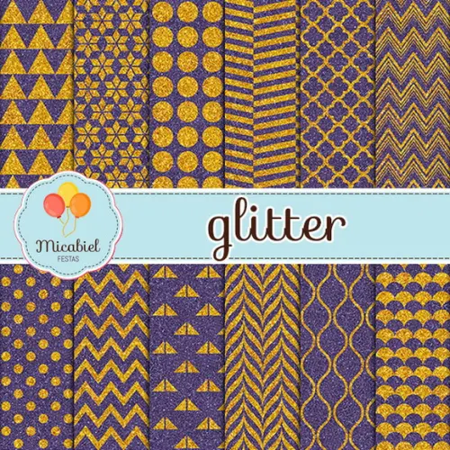Papel Digital - Glitter (roxo e Dourado) 1