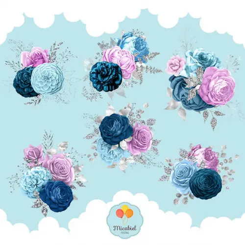 Clipart - Flores (azul, Roxo e Prata) 1